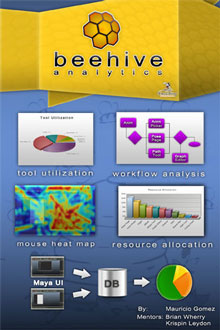 
			<table>	
				<tr>
					<td class='portTip'>
						Beehive is an unobstrusive tool I did for the Walt Disney Animation Studios that attaches in run time to Autodesk Maya QT binaries to log the user interface events to analyze them and show all sorts of reports and charts in a web component. Due to it's architechture it brings great benefits to programmers and can be easily portable to any other software that uses QT. <br/><br/>
					</td>
				</tr>
				<tr>
					<table>	
						<tr>
							<td class='bold'>
								Languages:
							</td>
							<td class='portTip'>
								Python, PHP, JavaScript, TSCH Scripting and PL/SQL.
							</td>
						</tr>
						<tr>
							<td class='bold'>
								Libraries: 
							</td>
							<td class='portTip'>
								Fussion Charts, QT and jQuery.
							</td>
						</tr>
						<tr>
							<td class='bold'>
								Tools: 
							</td>
							<td class='portTip'>
								MySQL.
							</td>
						</tr>
					</table>
				</tr>
			</table>
