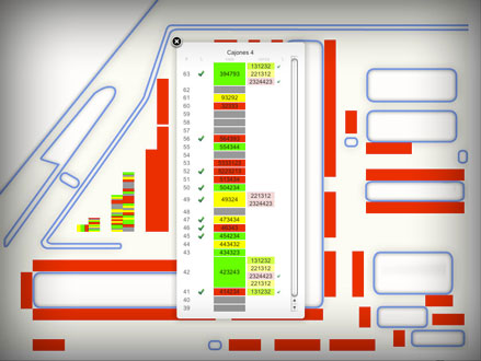 	
				<table>
					<tr>
						<td class='portTip'>
							A web app that allows to know at any time the current position and damage status of every single trailer in the loading and unloading zone. The app is fed up by a mobile component that runs in a Windows Mobile handheld. 
						</td>
					</tr>
					<tr>	
						<table> 
							<tr>	
								<td class='bold'>
									Languages:
								</td>
								<td class='portTip'>
									Java and SQL.
								</td>
							</tr>
							<tr>
								<td class='bold'>
									Libraries:
								</td>	
								<td class='portTip'>
									jQuery.
								</td>
							</tr> 
							<tr>
								<td class='bold'>
									Tools: 
								</td>
								<td class='portTip'>
									Eclipse and Photoshop.
								</td>		
							</tr> 
						</table>	
					</tr>		
				</table>